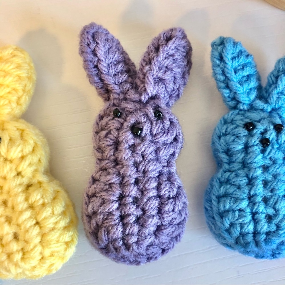 Hand Crafted Crocheted Easter Bunny Peeps handmade set of 5 stuffed animals - Picture 7 of 9